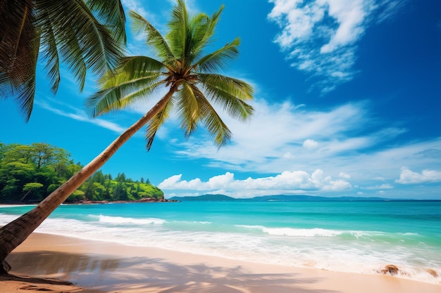 Bella spiaggia tropicale vuota mare oceano con nuvola bianca sullo sfondo del cielo blu