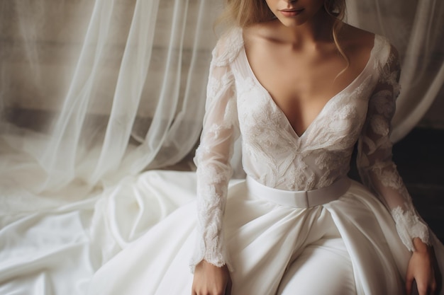 Bella sposa in abito da sposa bianco