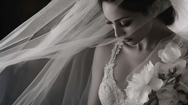 Bella sposa in abito da sposa di lusso Foto di moda in bianco e nero