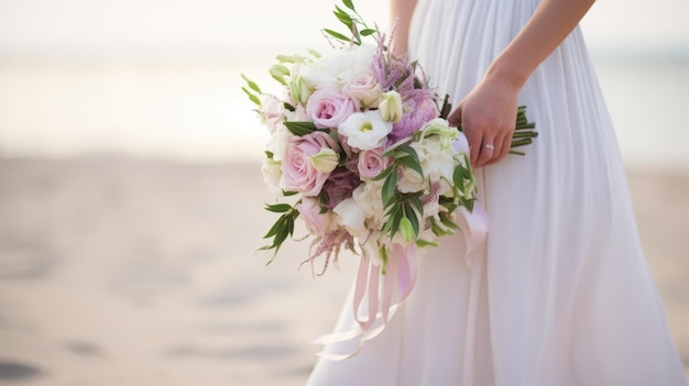 Bella sposa sul mare Scena epica con il mare e una bellissima modella