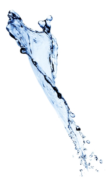 Bella spruzzata di acqua blu fresca ad alta risoluzione isolata su priorità bassa bianca