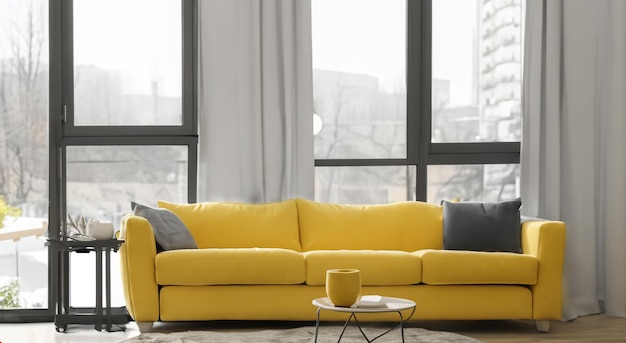 bella stanza con mobili gialli