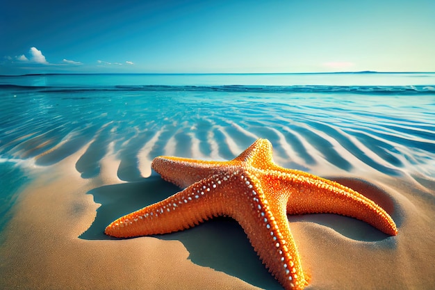 Bella stella marina interessante sulla spiaggia con lo spazio della copia