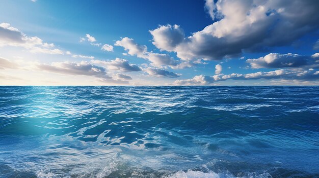 Bella superficie dell'acqua marina e cielo con nuvole Composizione nella natura