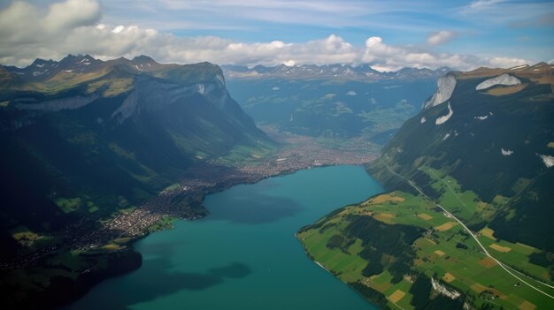 Bella Svizzera Paesaggio Bird Eye Angolo Wallpaper Generato AI