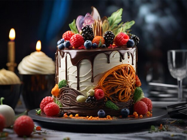 bella torta decorata con frutta