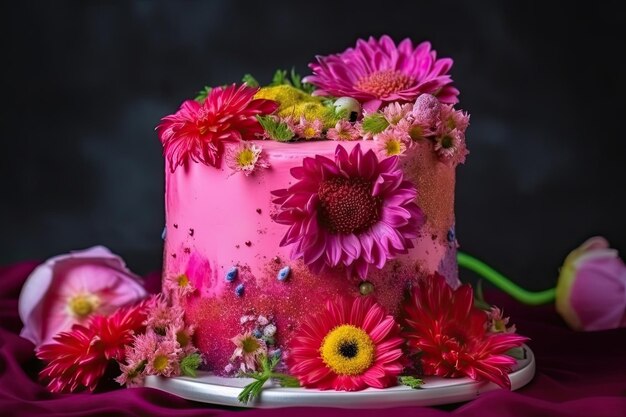 Bella torta decorata con tanti fiori Torta nuziale AI generativa