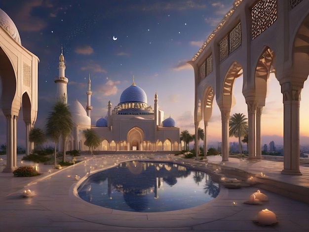 Bella vera moschea Ramadan kareem 3d ai generato