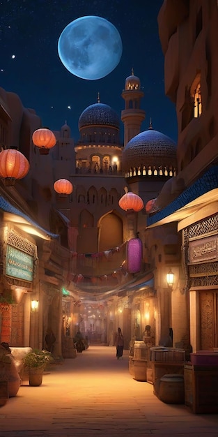 Bella vera moschea Ramadan kareem 3d ai generato