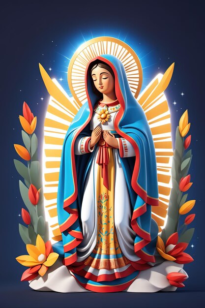Bella Vergine Maria Nostra Signora di Guadalupe 3D character design giocoso modello di cartone animato