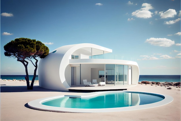 Bella villa residenziale contemporanea con architettura moderna, piscina e vista sul mare