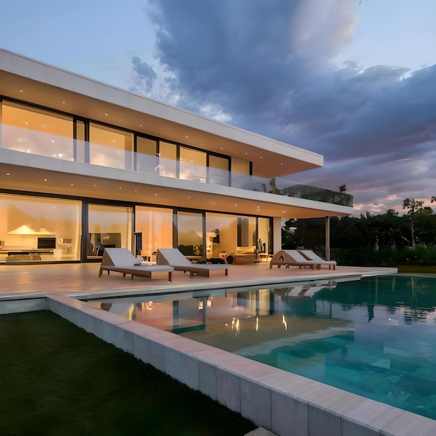 Bella vista del paesaggio di una splendida villa moderna con piscina