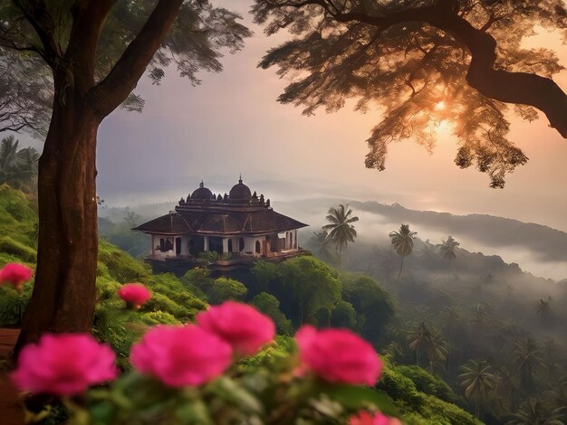 Bella vista del tempio indù al mattino