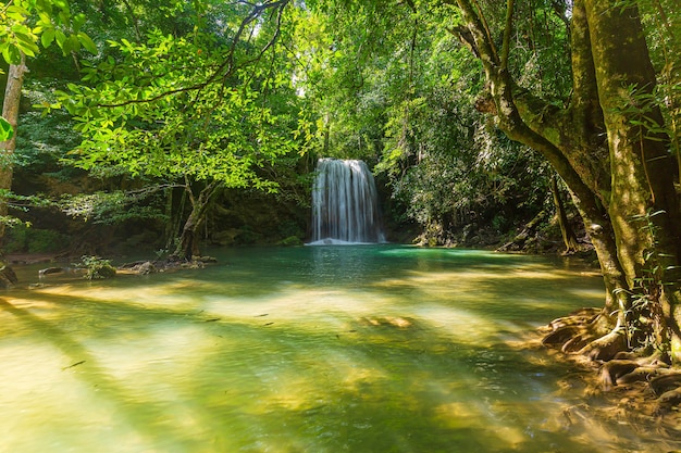 Bella vista della cascata in thailandiaBella cascata panoramica della foresta profonda in Thailandia