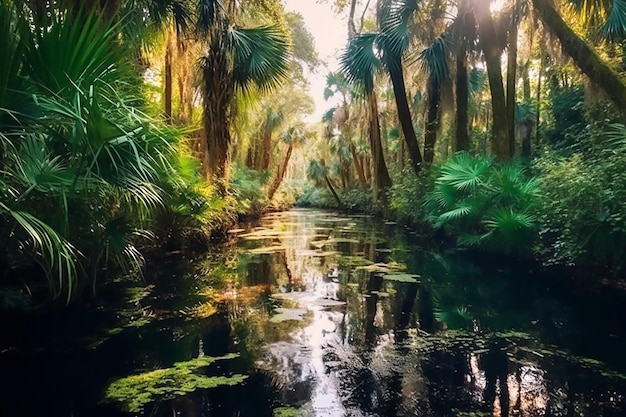 Bella vista della fauna selvatica del fiume esotico IA generativa