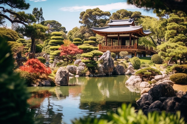 Bella vista della natura affascinante nei giardini adelaide himeji in stile tradizionale giapponese