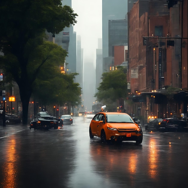 Bella vista della strada durante la pioggia città americana