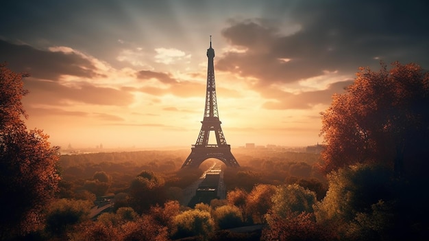 Bella vista della Torre Eiffel a Parigi Generative Ai