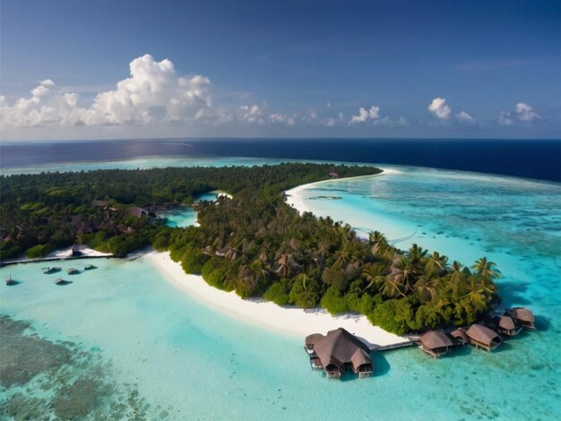 Bella vista delle Maldive Resort Isola tropicale con cielo blu limpido acqua e cocco alberi