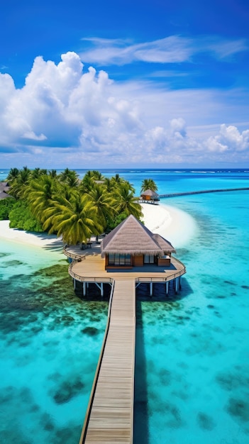 Bella vista delle Maldive Resort Isola tropicale con cielo blu limpido acqua e cocco alberi