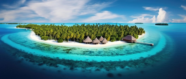 Bella vista delle Maldive Resort Isola tropicale con cielo blu limpido acqua e cocco alberi