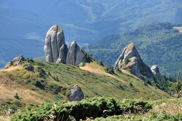 Bella vista di montagne rocce sedimentarie nei Carpati