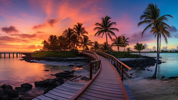 bella vista panoramica della passerella per la spiaggia di Smathers all'alba Key West Florida