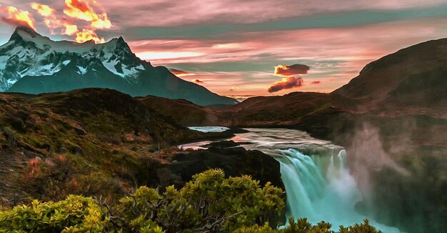 Bella vista serale della cascata