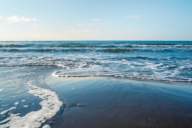 Bella vista sul mare. Spiaggia selvaggia del mare di Okhotsk