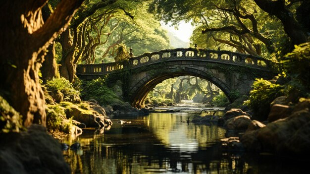 bella vista sul verde e un ponte nella foresta