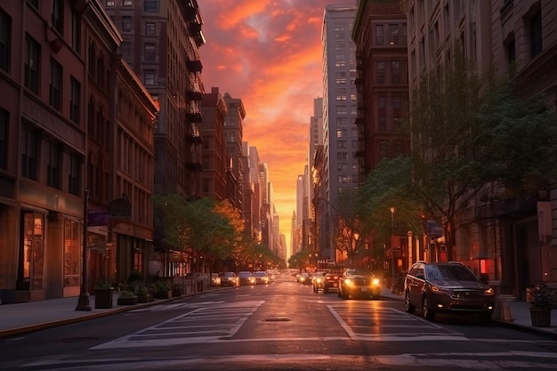 bella vista sulla strada della città al tramonto