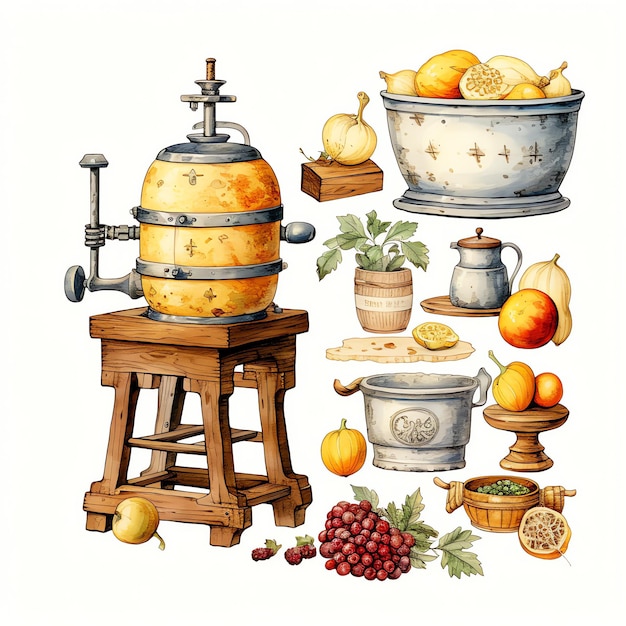 bella zangola di burro acquerello Vintage Country Kitchen clipart illustrazione