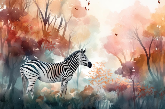 Bella zebra su sfondo chiaro colorato IA generativa