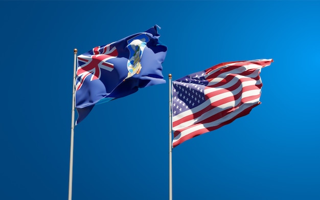 Belle bandiere dello stato nazionale delle Isole Falkland e Stati Uniti insieme