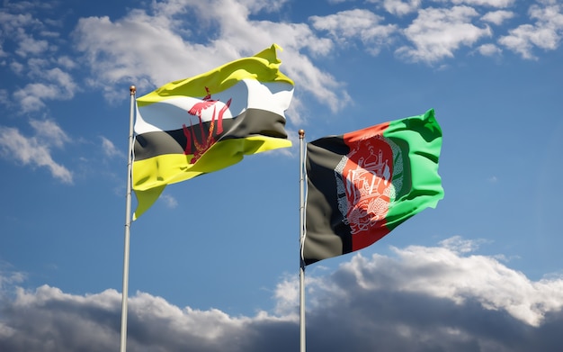 Belle bandiere di stato nazionali dell'Afghanistan e del Brunei