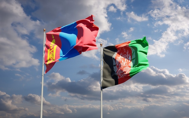 Belle bandiere di stato nazionali dell'Afghanistan e della Mongolia