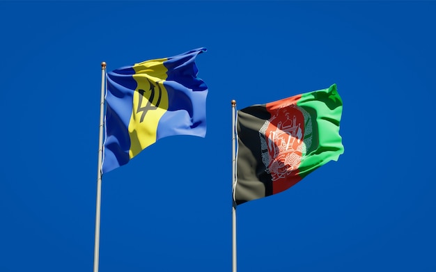 Belle bandiere di stato nazionali dell'Afghanistan e delle Barbados