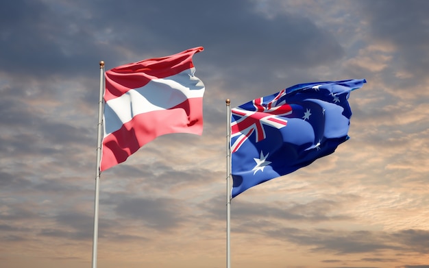 Belle bandiere di stato nazionali dell'Australia e dell'Austria insieme