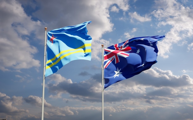 Belle bandiere di stato nazionali dell'Australia e di Aruba insieme