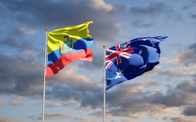 Belle bandiere di stato nazionali dell'Ecuador e dell'Australia insieme