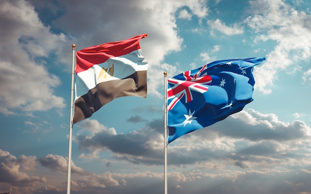 Belle bandiere di stato nazionali dell'Egitto e dell'Australia insieme
