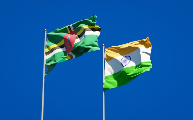 Belle bandiere di stato nazionali dell'India e della Dominica insieme