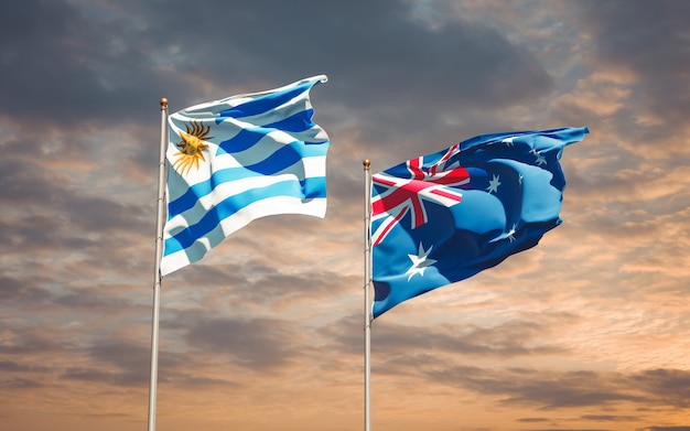 Belle bandiere di stato nazionali dell'Uruguay e dell'Australia insieme