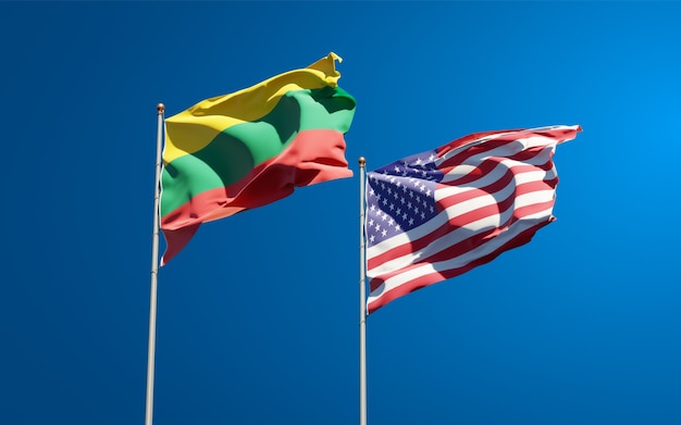 Belle bandiere di stato nazionali della Lituania e degli Stati Uniti insieme