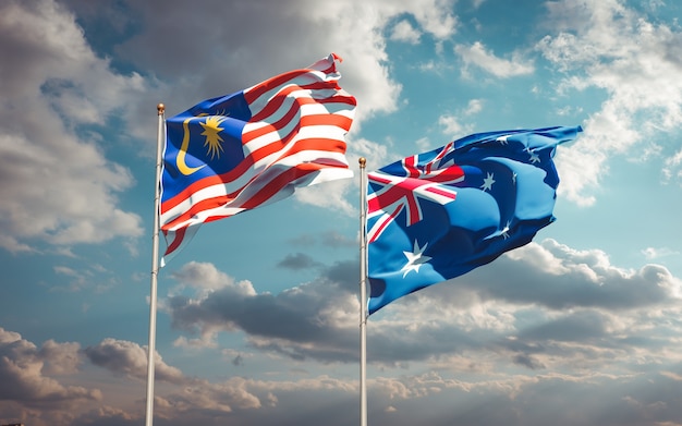 Belle bandiere di stato nazionali della Malesia e dell'Australia insieme