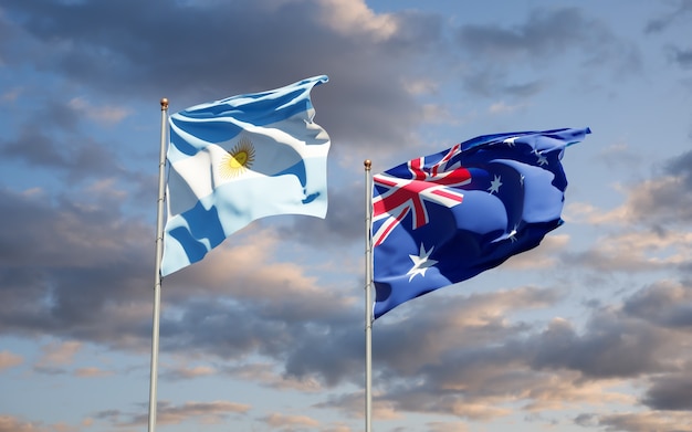 Belle bandiere di stato nazionali di Australia e Argentina insieme