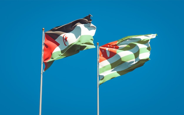 Belle bandiere di stato nazionali di Saharawi e Abkhazia insieme