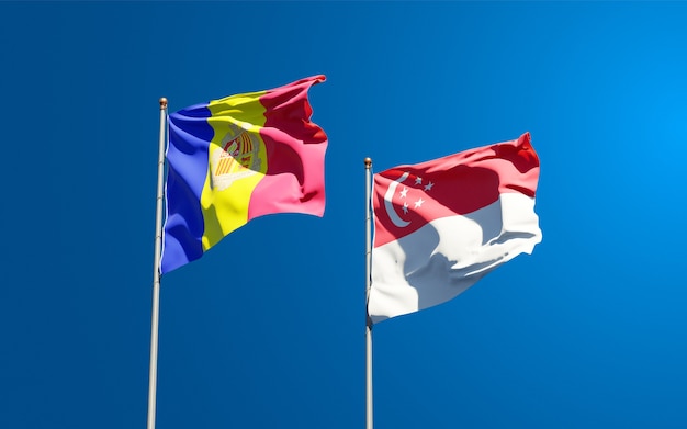 Belle bandiere di stato nazionali di Singapore e Andorra