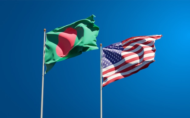 Belle bandiere di stato nazionali di USA e Bangladesh insieme