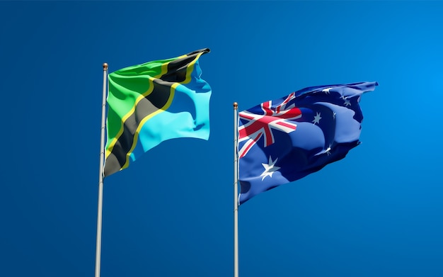 Belle bandiere nazionali dello stato della Tanzania e dell'Australia insieme